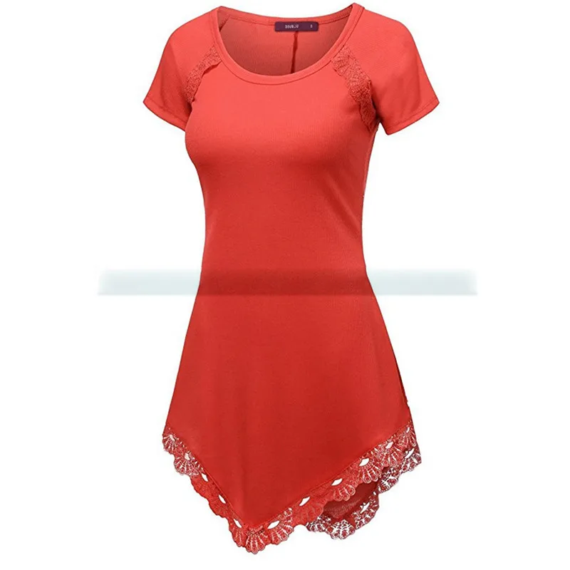 

5XL Plus Size Women Shirt O Neck Ladies Tops Lace Short Sleeve Black Blouses Shirt Casual Irregular Streetwear Femme