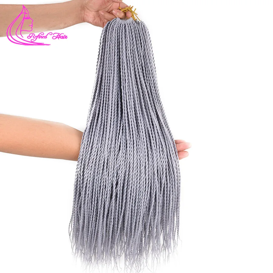 Утонченные волосы крючком Сенегальские твист косы серые синтетические плетеные