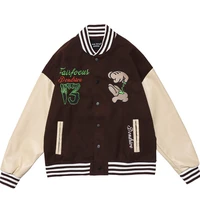 men cartoon embroidery jacket ropa para hombre couple contrast stitching baseball uniform vintage harajuku bomber jacket for men