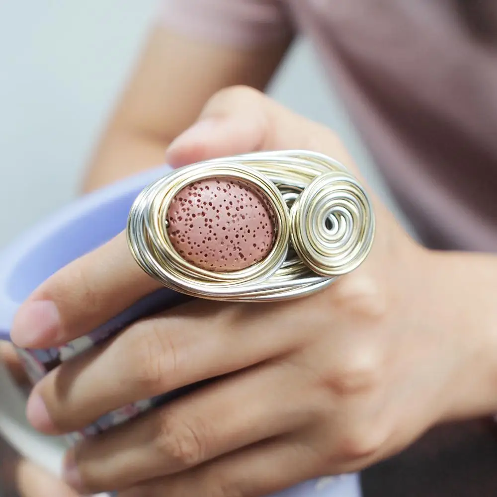 Женское кольцо ручной работы в богемном стиле MANILAI золотистое с спиральными