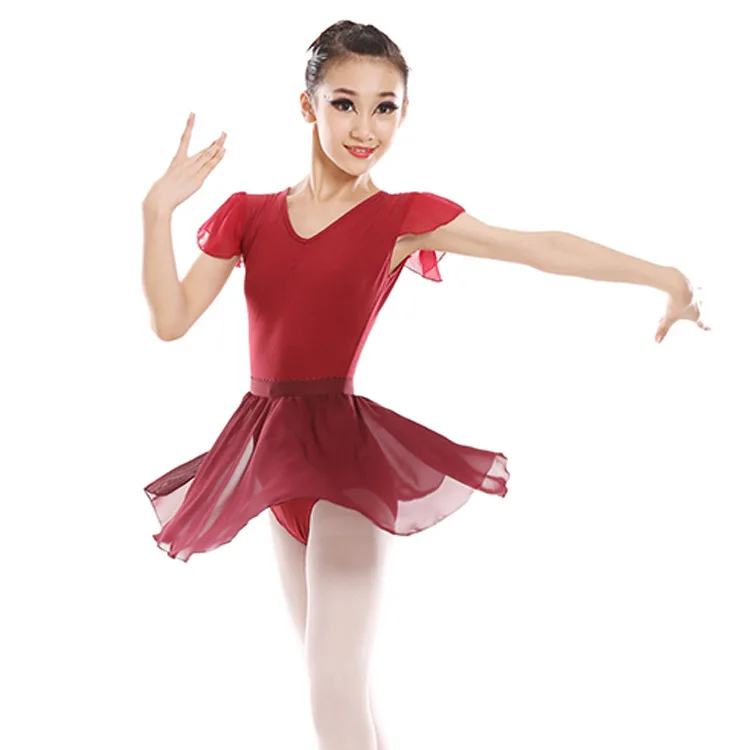 

New Children Ballet Dress Flare Sleeve V-neck Leotards for Girls Dance Training Dress Performance Costumes with Tulle Skirt