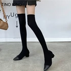 Женские трикотажные Сапоги выше колена, на толстом каблуке