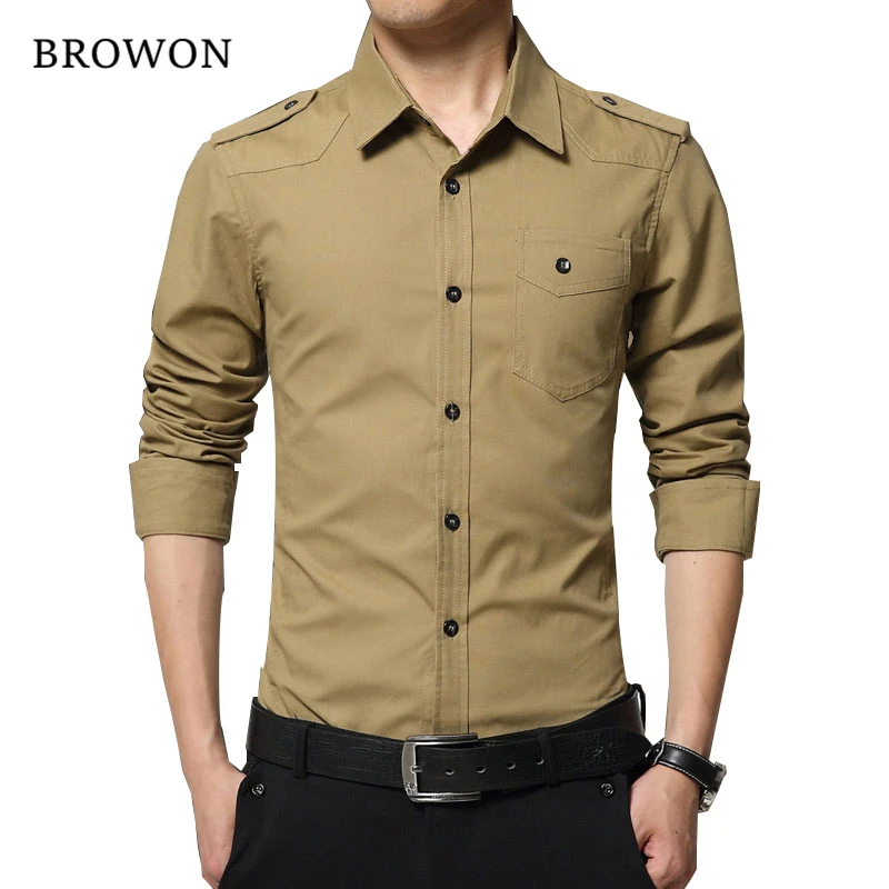 Men's Military Style Epaulette Shirt - Fashionable Full Sleeve Army Green Shirt with Epaulets, Made of 100% Cotton image 6