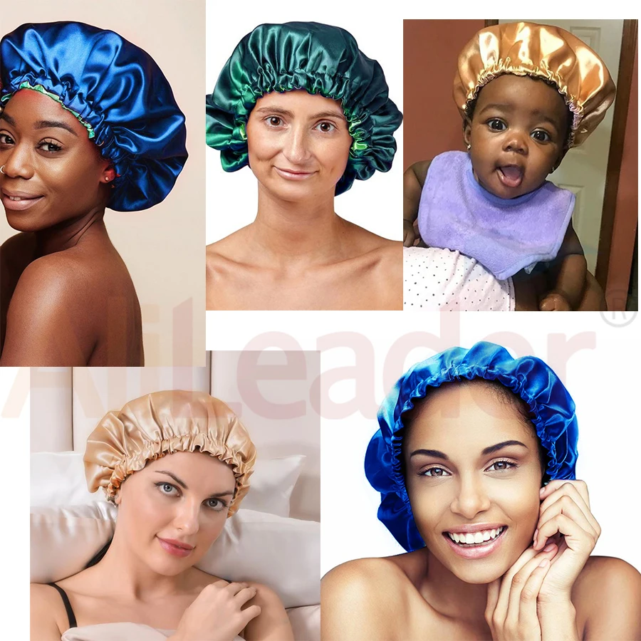 

Alileader Professional Satin Silk Sleeping Hat Soft Nightcap For Hair Drawstring Hair Wrap Cap Double Layer Slik Night Sleep Cap
