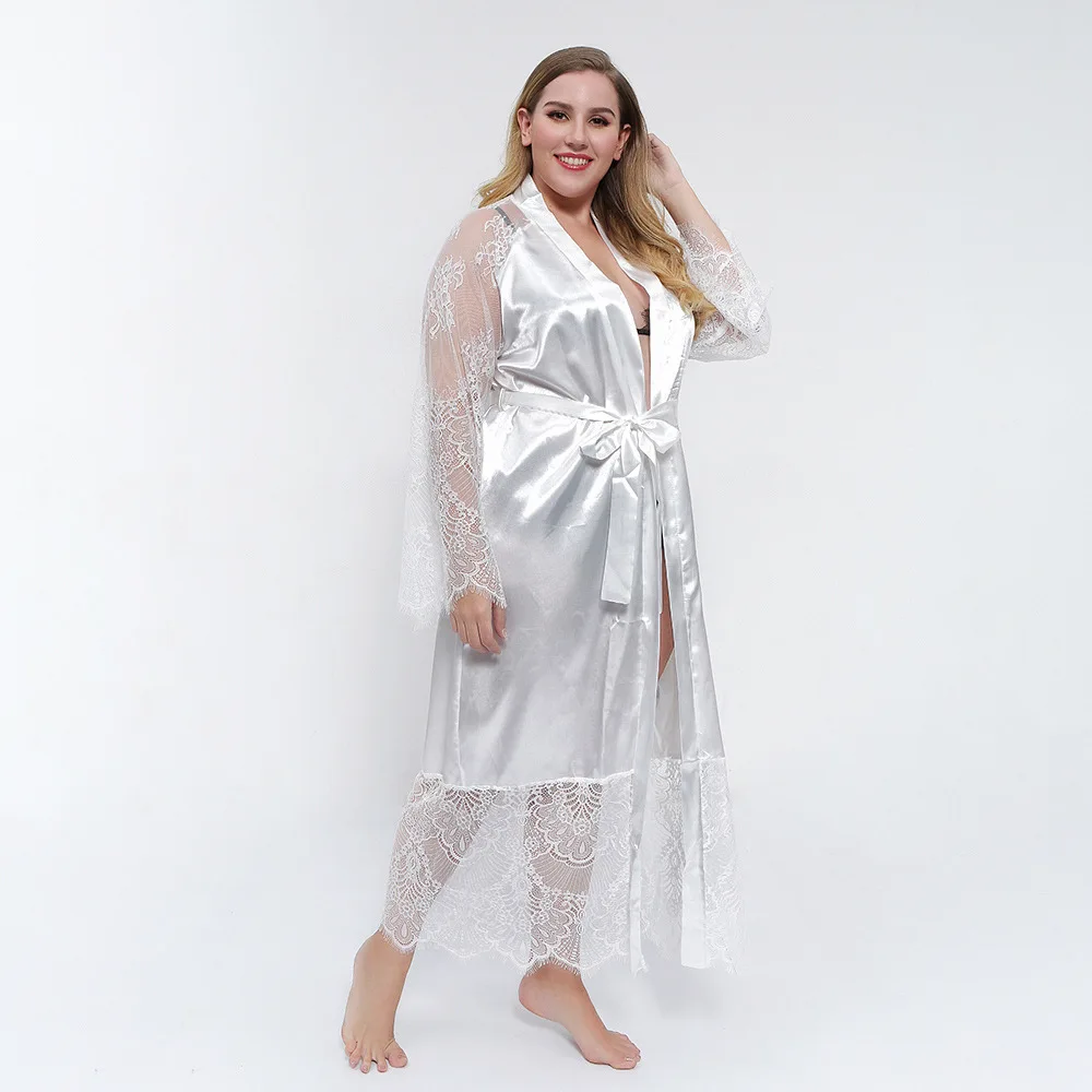 

Europe And America Plus Size Lace Bathrobe Robe Sexy Lingerie Sexy Nightgown Chiffon Nightdress Woman Fun Pajamas Nightgown