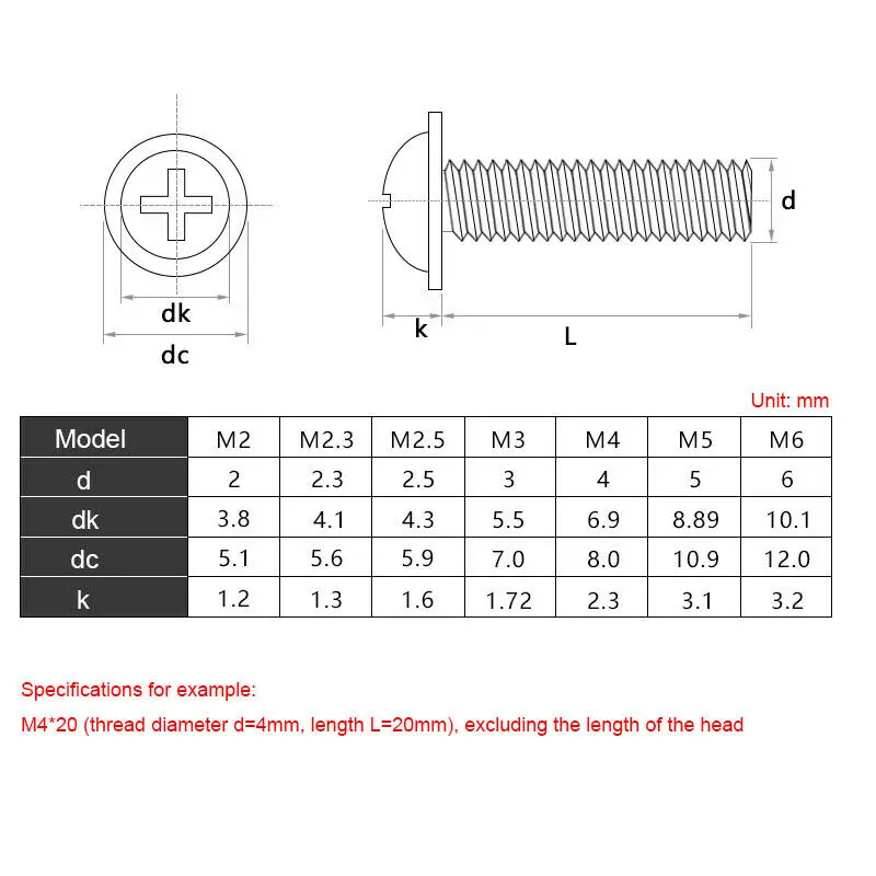 Крестообразная головка с потайной головкой и подушечкой Машинный винт M3 M4 M5 316