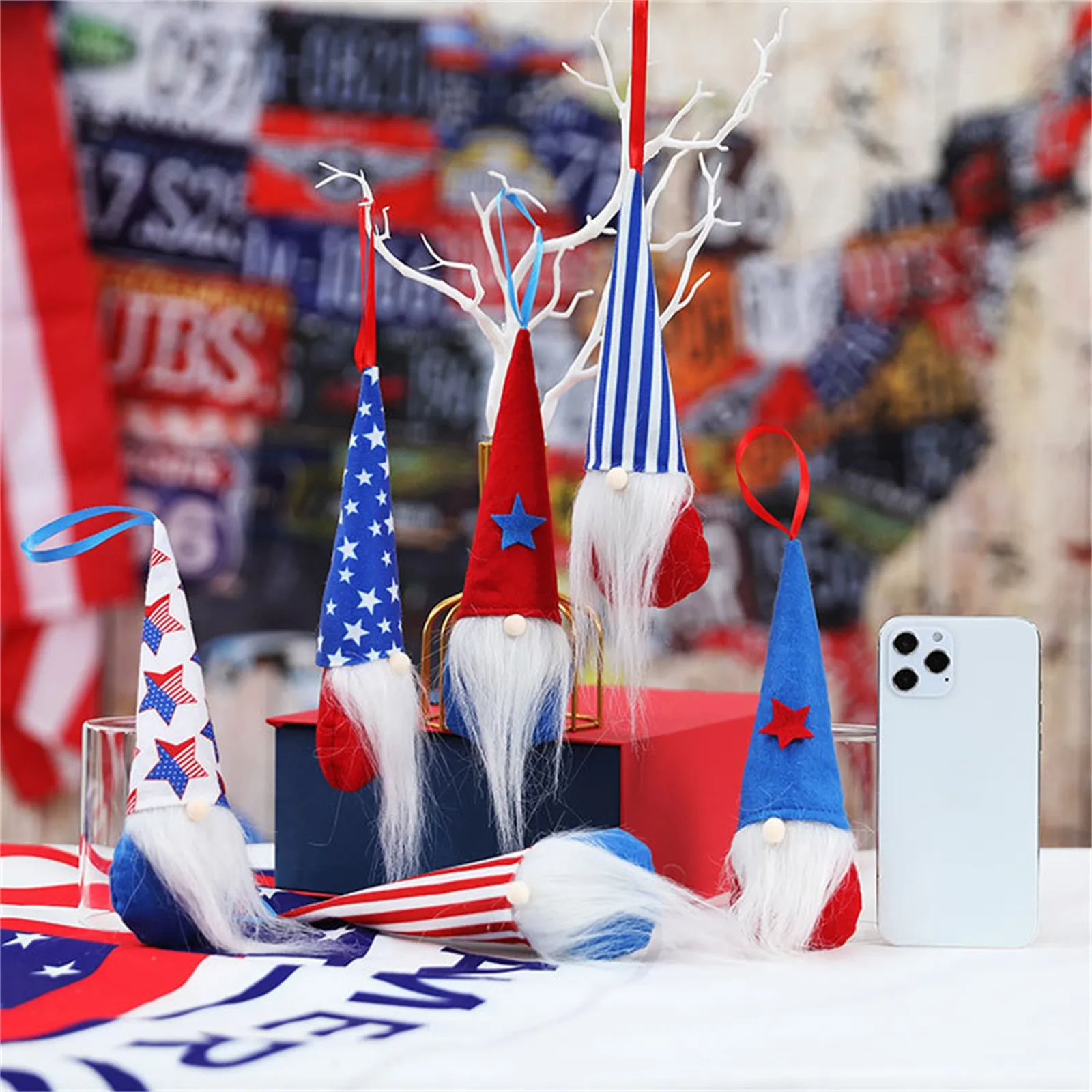 

3pc Patriotic Gnome Doll Dwarf Plush Doll Decorations Holiday Gifts Household Halloween Party Decor Theme Terror Vampire