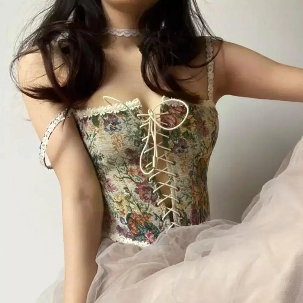 

Vintage Corset Crop Top Women Bustier Top Sexy Floral Tops Flower Party Camisole For Streetwear Women Club Sexy S R8j7