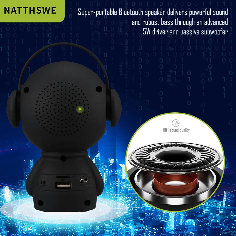 NATTHSWE Portable Wireless Bluetooth Speaker Bluetooth Speakers Led Wireless Speaker Player USB Radio Fm Mp3 For Children gift