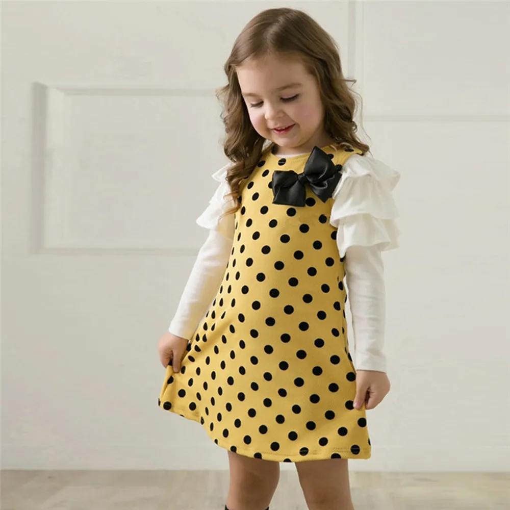 Fashion hot autumn and winter dress girl wave point princess dress baby girl polka dot bow princess dress платье для девочки 40