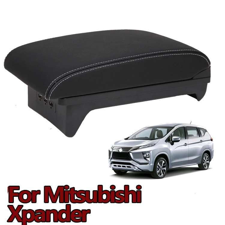 A black. White line Для Mitsubishi Xpander подлокотник автомобиля аксессуары для интерьера USB подлокотник ящик для хранения центральной консоли Стайлинг украшения - Название цвета: A black. White line
