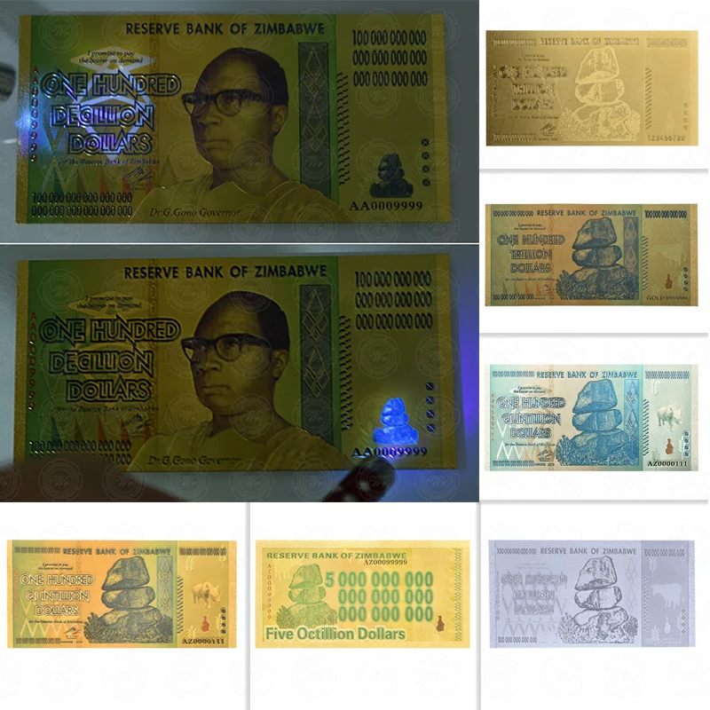 Wholesale 100 Trillion/Quintillion Dollars Zimbabwe Banknotes 24K Gold Foil Replica Banknote Bill Fake Paper Money Business Gift