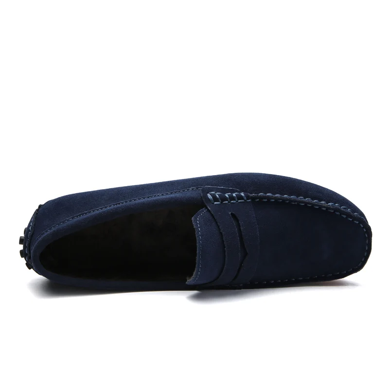 Cajacky Men Loafers With Long Fur Shoes Big Size Moccasin Winter Warm Plush Mocasines Hombre Slip On Penny | Обувь