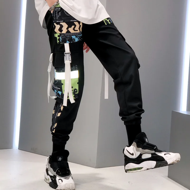 2021 модная уличная одежда Swag мужские светоотражающие свободные брюки карго в