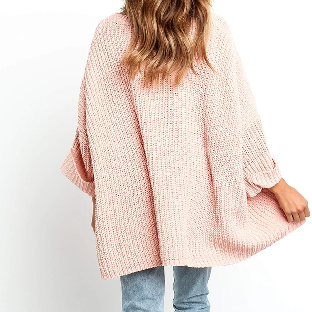 2019 Свободный Длинный свитер с рукавами летучая мышь для женщин однотонный