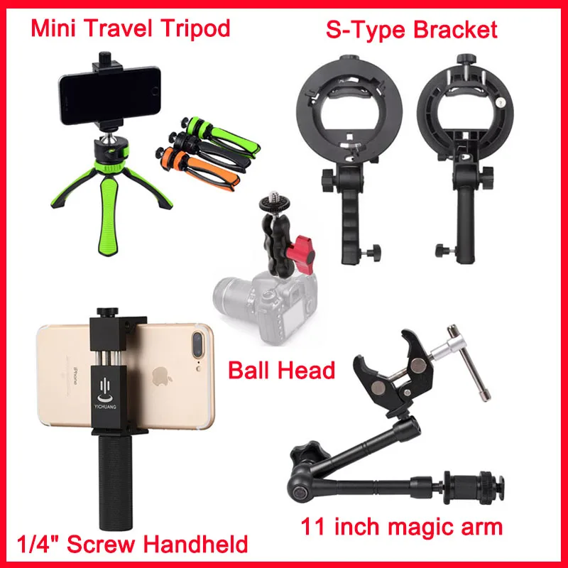 

Selfie stick Mini Travel Tripod Holder For Phone 1/4" Screw Handheld S-Type Bracket For Flash Clamp 11 inch magic arm Ball Head