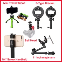 selfie stick mini travel tripod holder for phone 14 screw handheld s type bracket for flash clamp 11 inch magic arm ball head