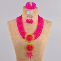 exquisite tassel necklace clothing accessories african bride wedding jewelry nigeria wedding fuchsia pink necklace set sj 75