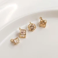 color retention copper zircon crystal three dimensional square charms smart pendants diy jewelry findings