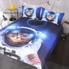 BlessLiving Funny Space Cat Bed Set 3 Piece Astronaut Pet Bedspread Teens Kids Blue Galaxy Bedding Star Universe Duvet Cover Set 1