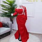 Женское вечернее платье-Русалка на одно плечо, красное формальное платье с бусинами и кристаллами для выпускного вечера, 2021