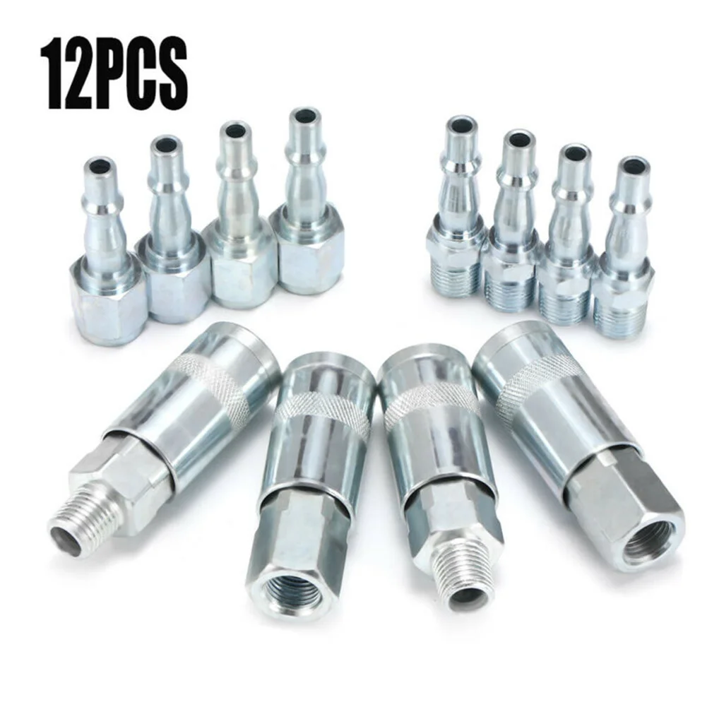 

Tools Quick Connector Kit Iron+Zinc Plated 12pcs Fittings 1/4" Connectors