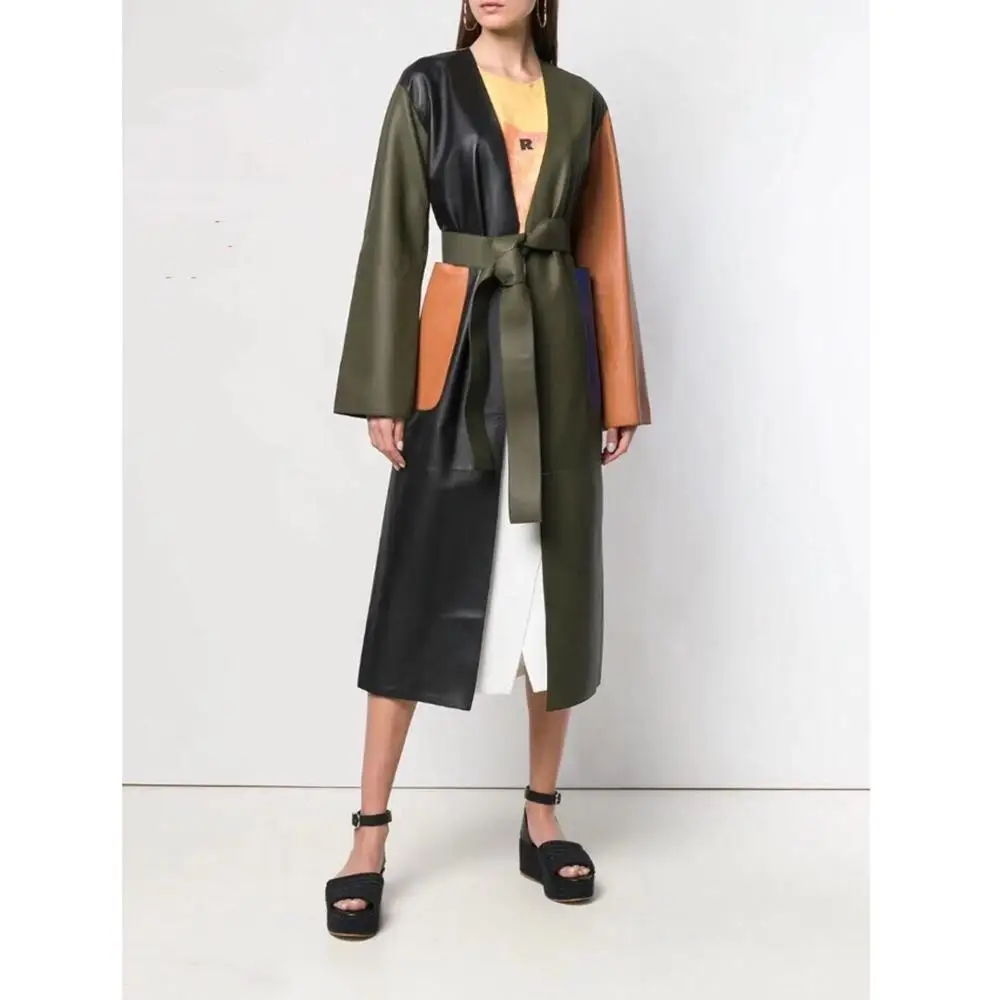 

Women Coat Natural 100% Sheepskin Winter Fashion Sheepskin Genuine Leather Long Windcoat Female Outwear Belt Decoration H914