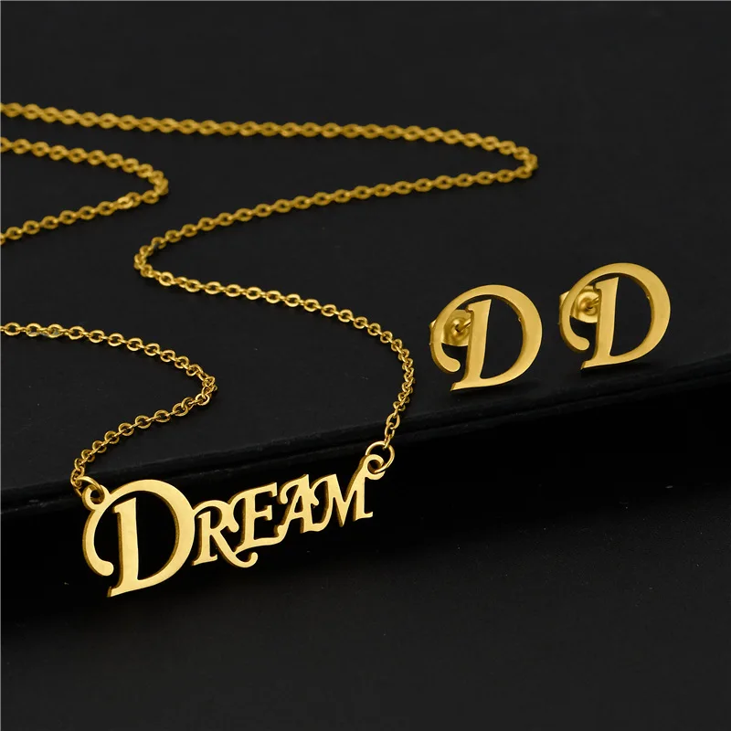 

Simple Stainless Steel English letters Dream Alphabet Pendant Chain Necklace Wedding Gift Love You Mother Women Jewelry
