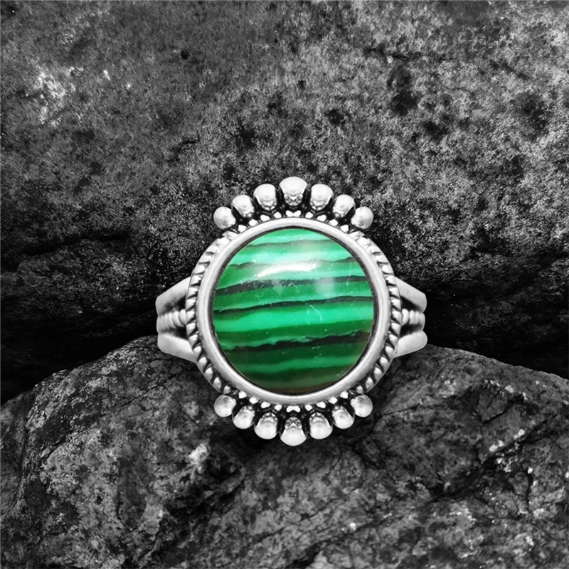 Round Quartz Rings For Women Irregular Natural Stone Tail Tiger Eye Lpais Antique Silver Plated Fashion Ring | Украшения и