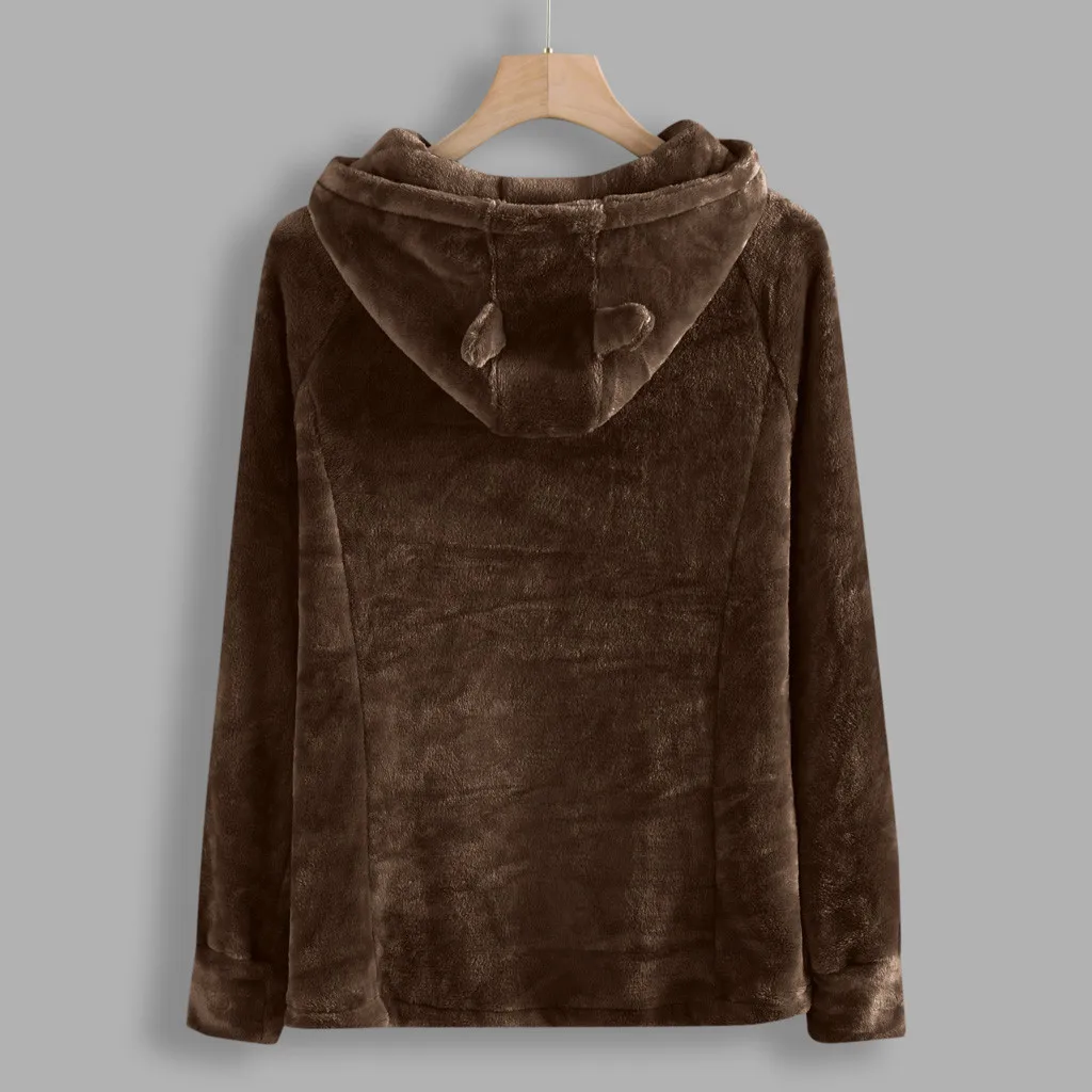 Осенне-зимние флисовые куртки с капюшоном женские повседневные однотонные