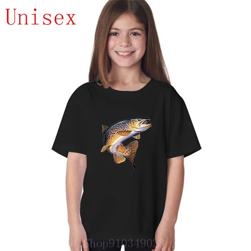 Коричневый ловли форели irl Одежда для мальчиков детская одежда футболка
