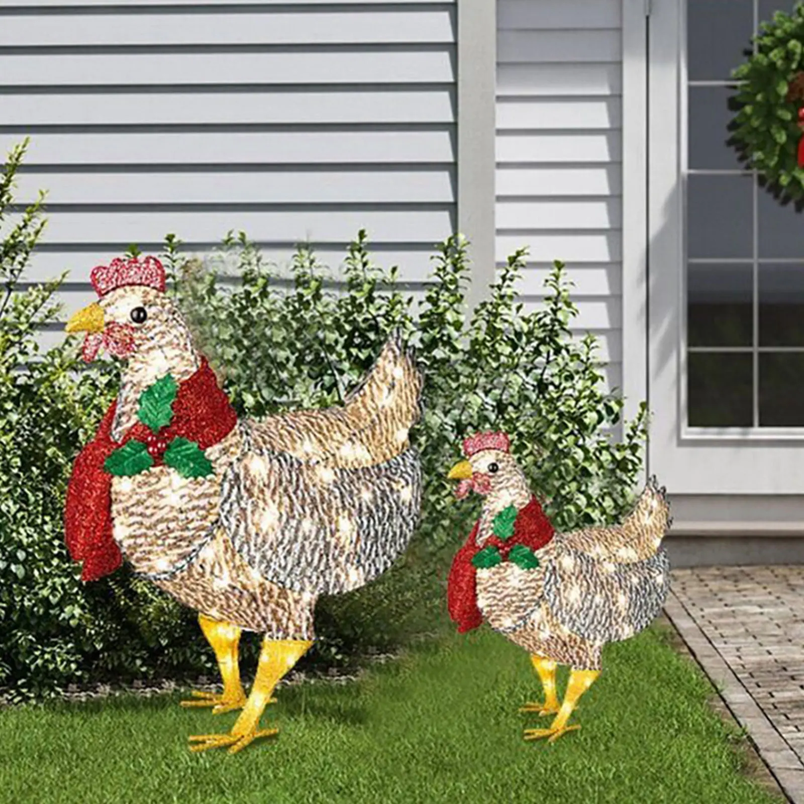 

Glow Chicken Metal Sculpture Figurine Home Garden Courtyard Xmas Decoration Lawn Corridor Christmas Atmosphere Statue