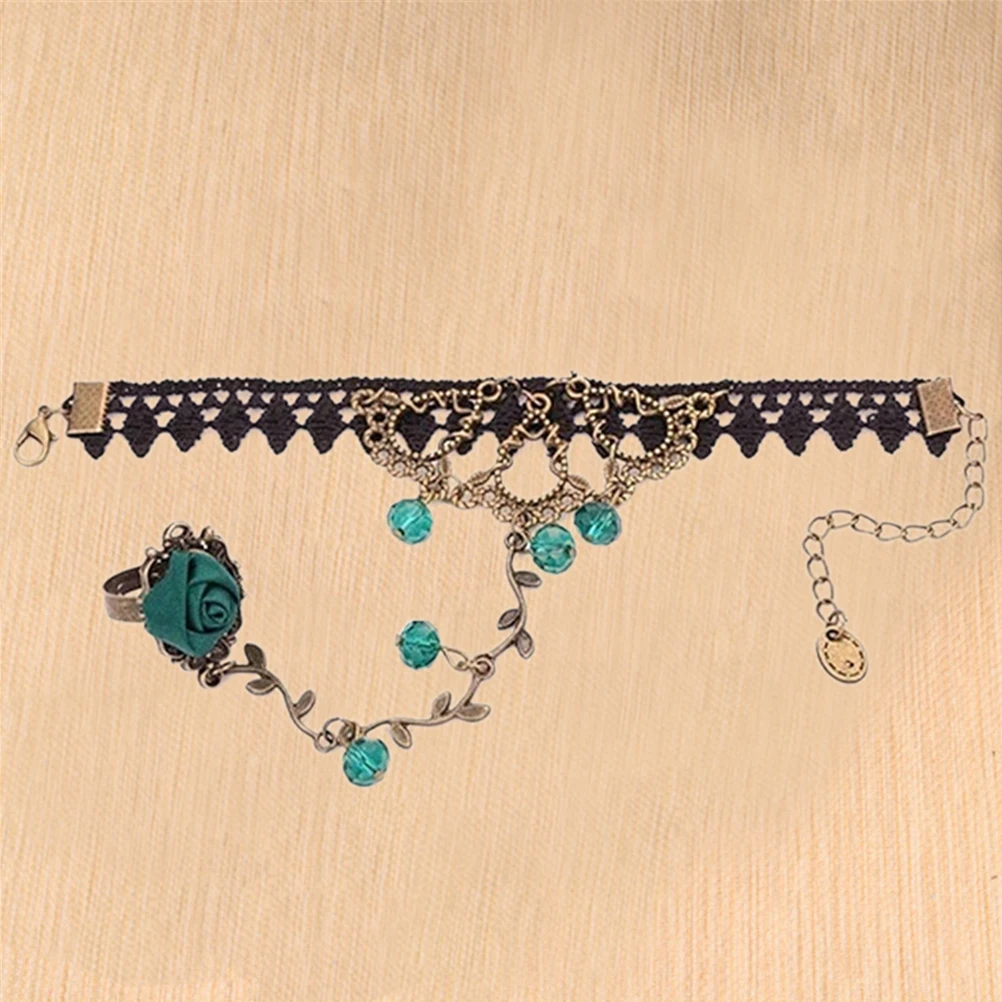 1 pc Women Jewelry Gift Leaf Shape Bead Tassel Charm Rose Flower Slave Bracelets Lace Bracelet Green Stone Bangle | Украшения и