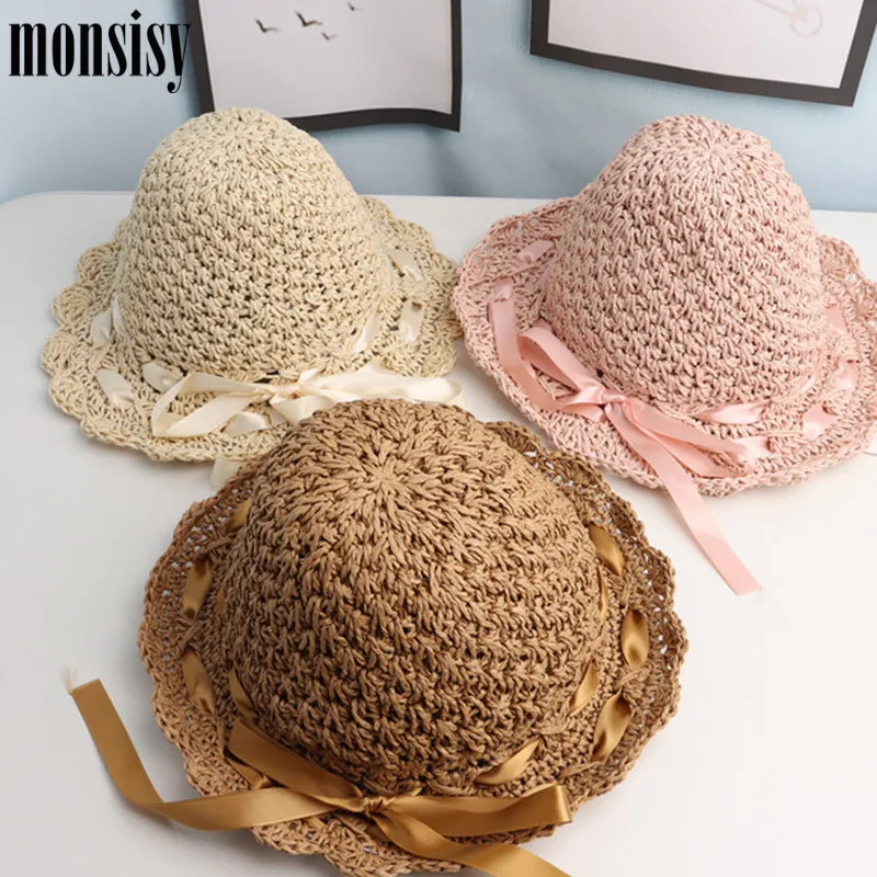 Детская соломенная шляпа Monsisy Пляжная плетеная с ленточкой ручной работы летняя