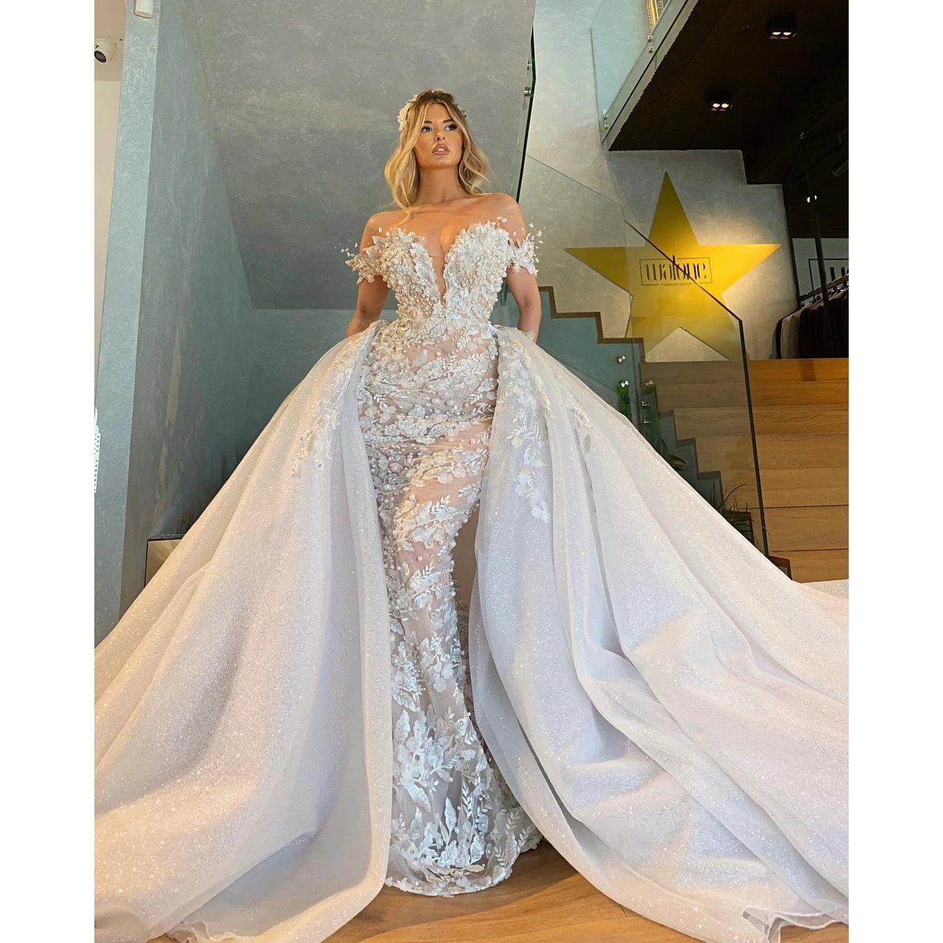 Charming Elgant Mermaid Wedding Dresses Off The Shoulder Beaded Appliques Long Train Women Party Gowns Plus Size Custom Made