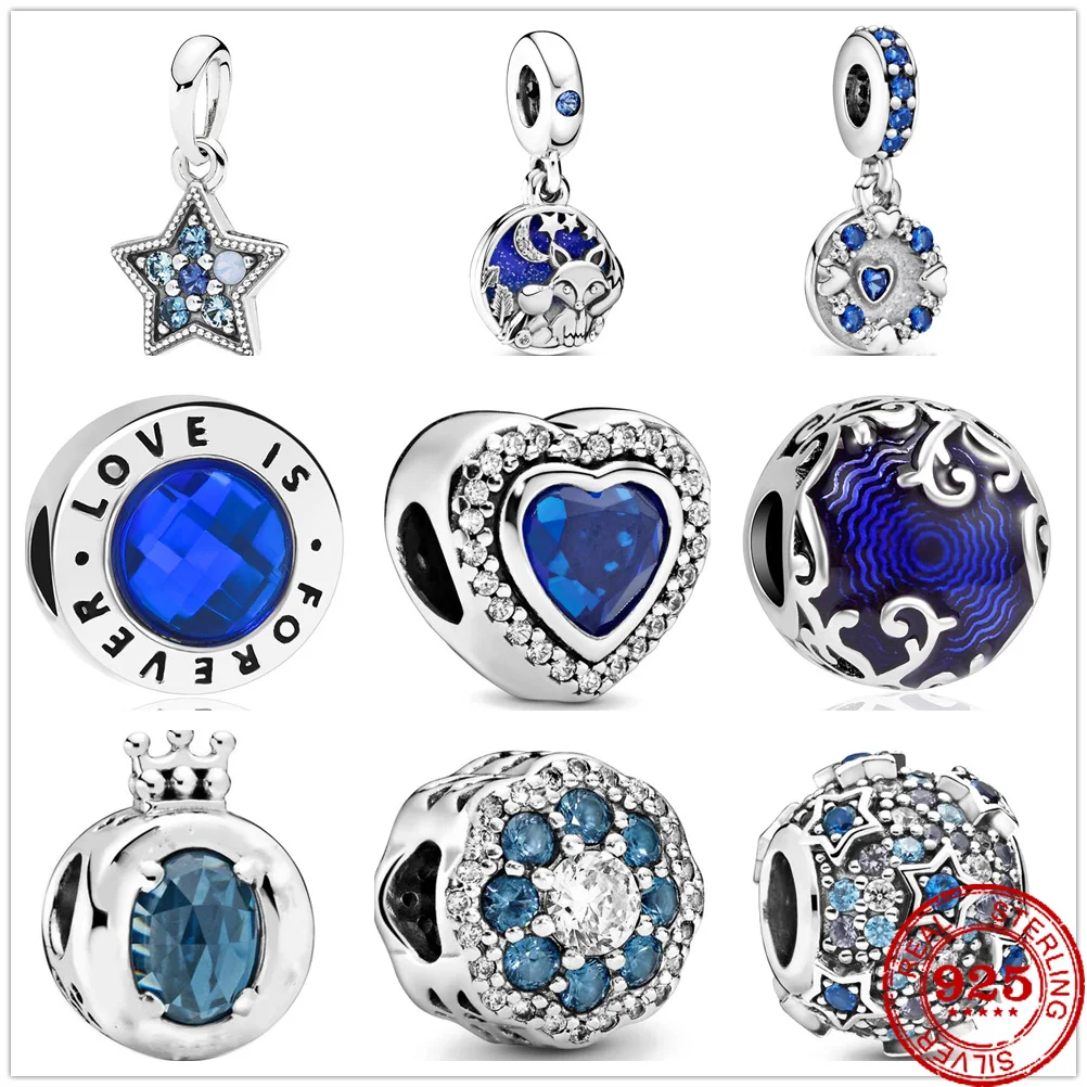 Женский браслет из серебра 925 пробы с синими блестками | Бусины