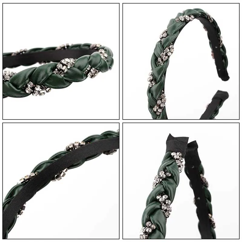 

Fashion PU Braid Headband Rhinestone Weave Twist Women Hair Accessories Hairband Girls Hair Hoop