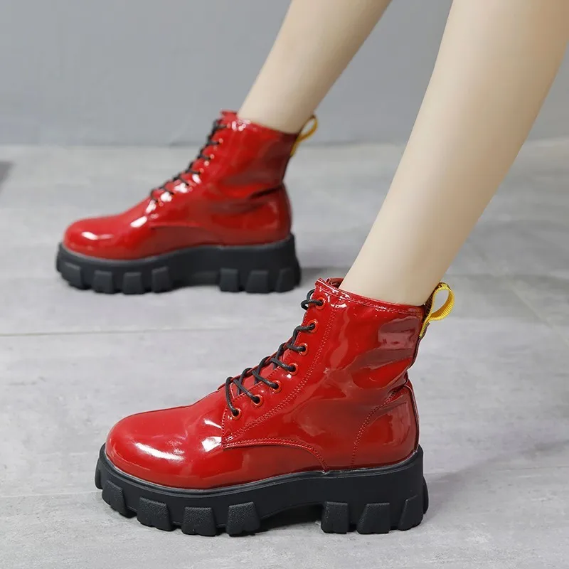Fujin/женские ботинки Повседневные женские водонепроницаемые из лакированной кожи