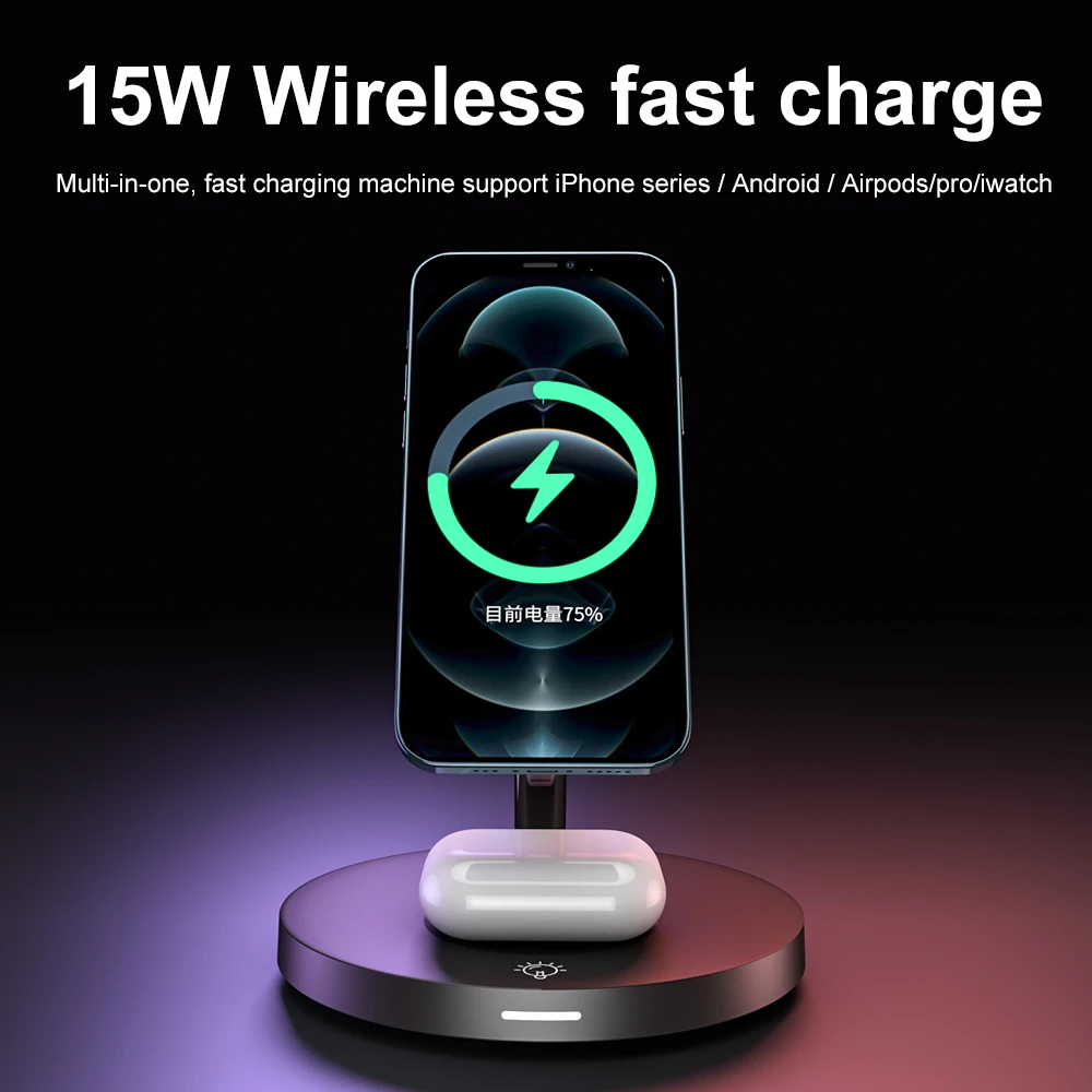 

Timess Portable Wireless Charger for iphone 13 12 MINI Samsung Fast Charging 4 IN 1 USB TYPE-C Interfac For IWatch Series 5 4 3