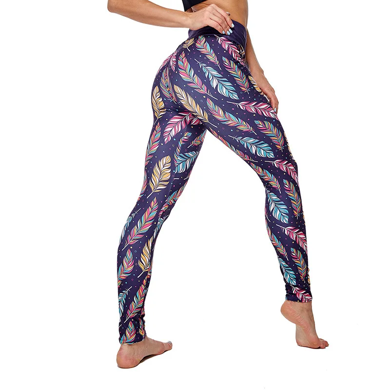 JIGERJOGER 2020 Color feather printed leggings cheap new high waisted yoga pants gym women sport fitness | Спорт и развлечения