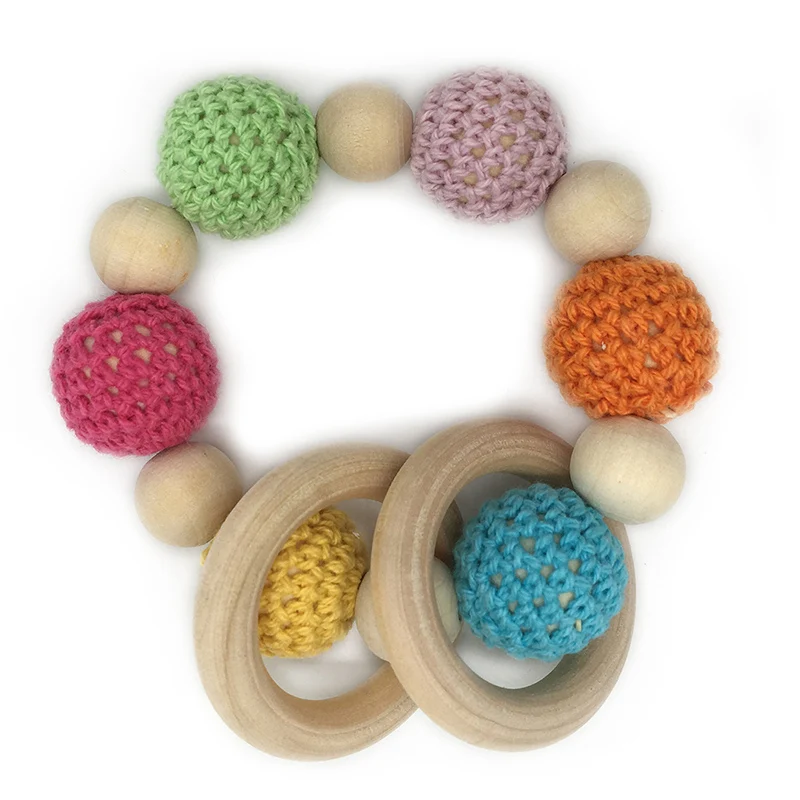 Baby Teether Handmade Nursing Wooden Crochet Beads Teething Knitted Bead With Mom Kids Bangle | Мать и ребенок