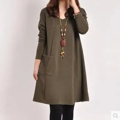 Женское свободное платье-свитшот с длинным рукавом и карманами | Женская одежда