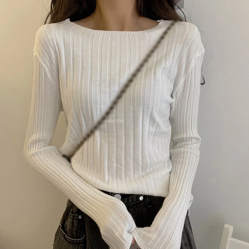 

Korean Women Sweaters Autumn O Neck Long Sleeved Knitted Bottoming Shirt Female Loose Sweater Pullover Top