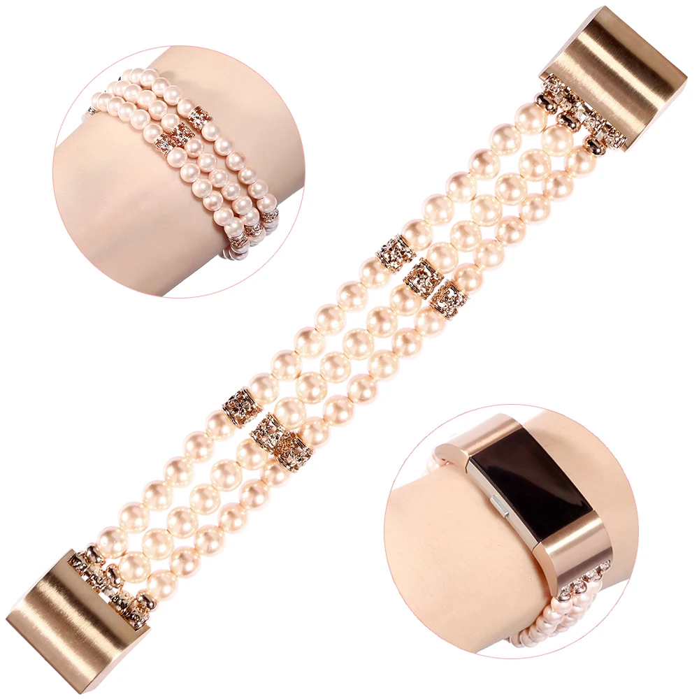 

Pink Pearl Bracelet Strap for Fitbit Charge 4/ Charge 3/ Charge 2 Bands Handmade Jewelry Woman Band Replacement Accessories Bead