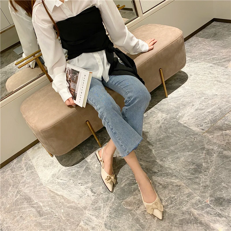 

Baotou Sandals Female Bow 2020 Summer Fairy Wind Hundred After Empty with Pointed Flat Shoes