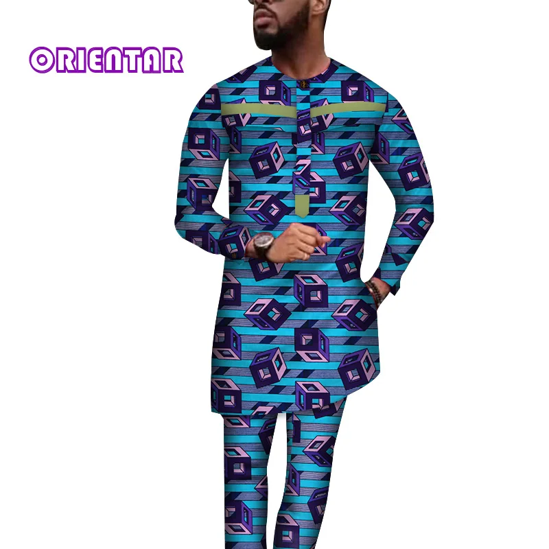 10 Повседневная мужская африканская одежда топы и штаны Африканский принт длинная рубашка макси платье брюки 2 шт набор для мужчин Дашики WYN586 - Цвет: 10
