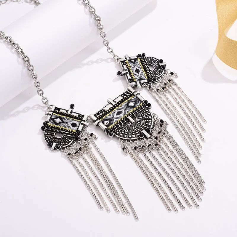 Shineland ретро этнические богемные бусы из ткани с длинной кисточкой ожерелье для