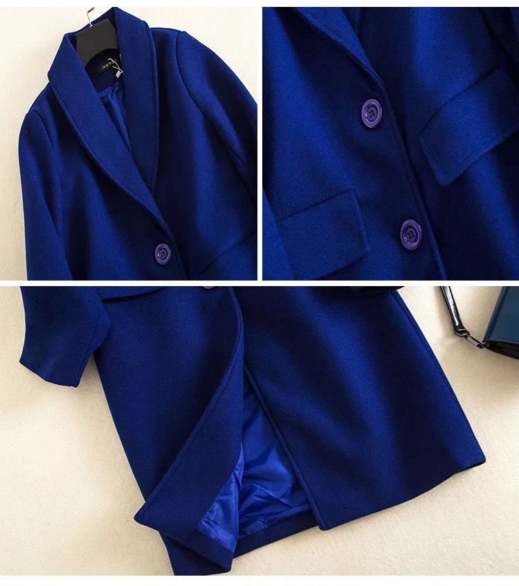 

2020 Autumn Winter Solid Color Woolen Coat Female Korean Hepburn Blue Fashion Woolen Coat Women's Mid-Length Temperament E432
