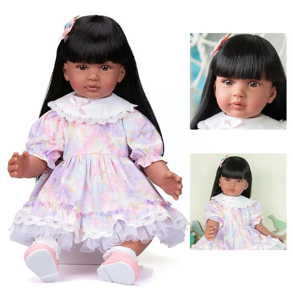 

24 Inch Silicone Girl With Princess Dress 60CM Cute Set With Rebirth Black Children Gifts Skin Dolls H2P0