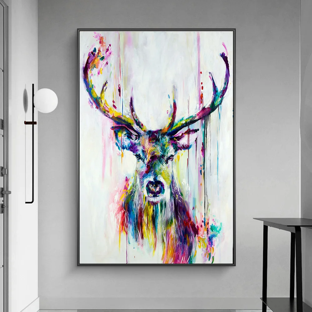 

Colorful Deer Head Nordic Art Posters And Prints Animals Graffiti Art Canvas Paintings on the Wall Street Art Pictures Cuadros